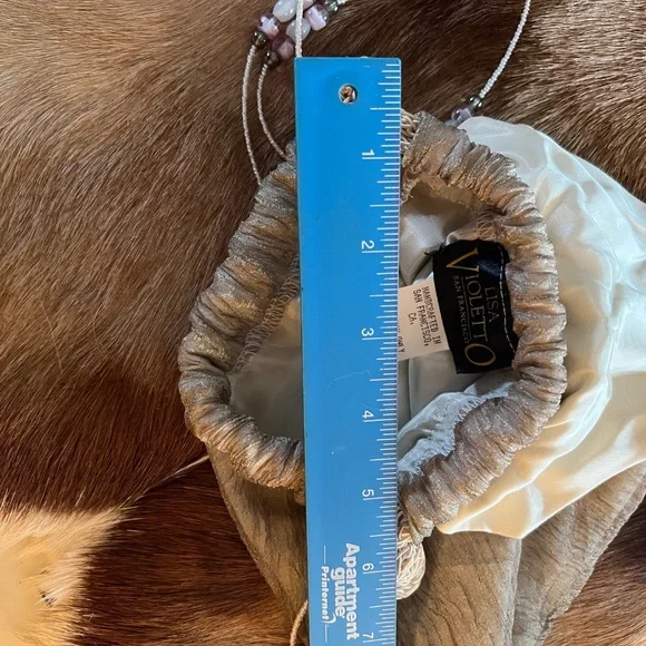 Lisa Violette Drawstring Small Cross Body Handbag 50" Beaded Strap - Picture 7 of 8